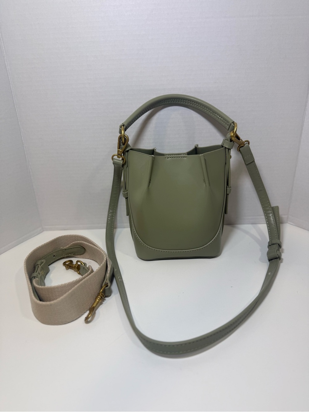 ZARA Sage Green Mini Bucket Bag Crossbody Purse w/ 2 Removable Straps